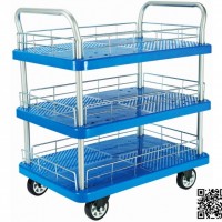 150kg Triple Decker Plastic Platform Hand Trolley with Mesh
