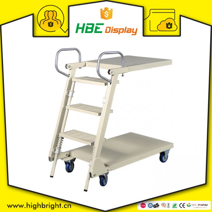 Movable Supermarket Warehouse Metal Climbing Step Ladder Cart Trolley with Wheels Image1