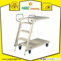 Movable Supermarket Warehouse Metal Climbing Step Ladder Cart Trolley with Wheels