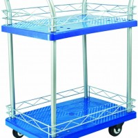 300kgs Double Decker Plastic Trolley with Guardrail Noiseless Service Hand Cart