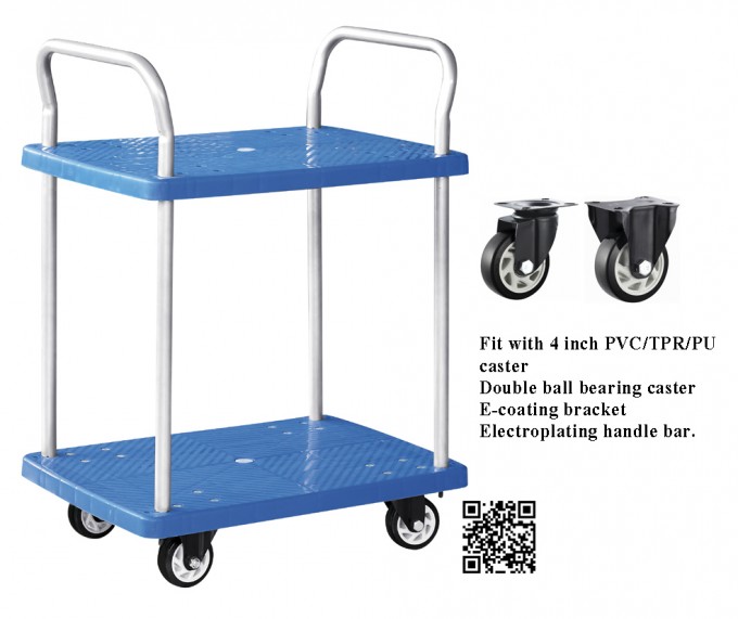 150kgs Blue Double Layers Plastic Hand Trolley Image1