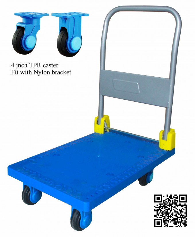 150kg Blue Noiseless Platform Hand Truck Folding Plastic Trolley Image1