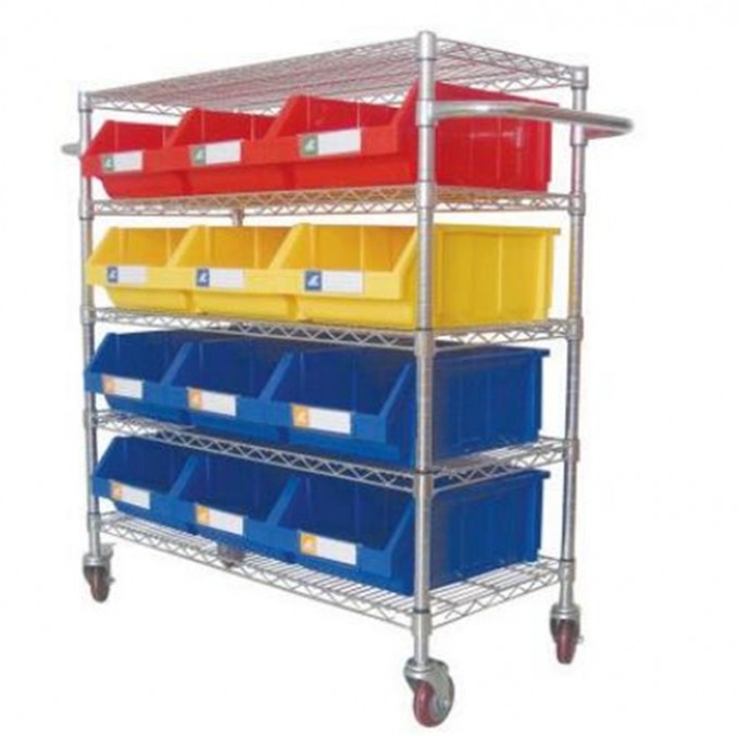 Durable Wire Shelving Trolley with Bins Unit (WST3614-003) Image1