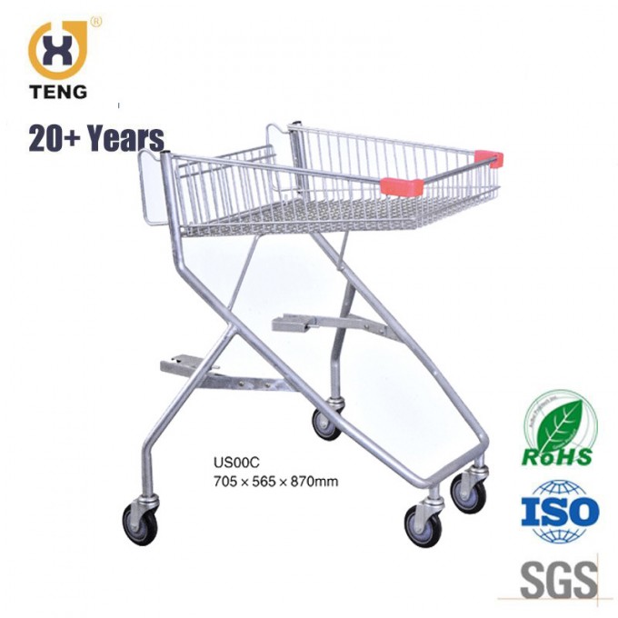 Steel Supermarket Shopping Trolley Cart with 4′′ PU Swivel Wheels, Zinc Plated and Powde Image1