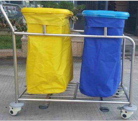 Stainless Steel Frame Hospital Waste Trolley with Two Waterproof Bag Image1