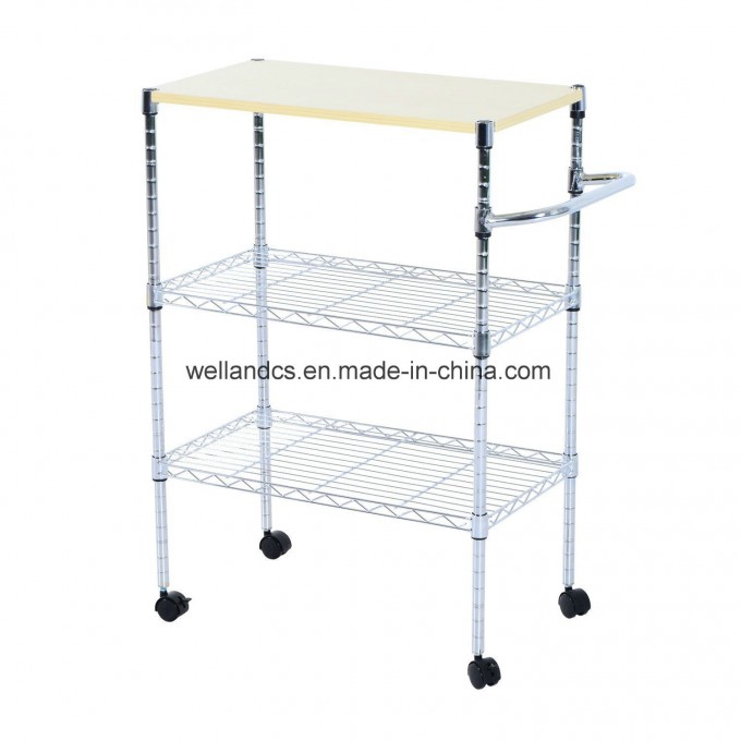 Rolling NSF Steel Wire Shelf Wood-Top Kitchen Storage Trolley 600x350 Image1
