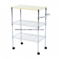 Rolling NSF Steel Wire Shelf Wood-Top Kitchen Storage Trolley 600x350