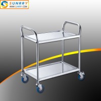 Hot Sell Stainless Steel Round Tube Mobile Bar Serving Trolley on Wheels