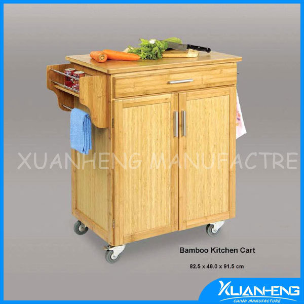 Seville Classics Stainless Steel Wheel Bamboo Trolley Kitchen Workstation Image1