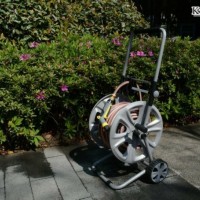 Metal Folding Hose Reel Trolley with Hose Track Guide for Garden