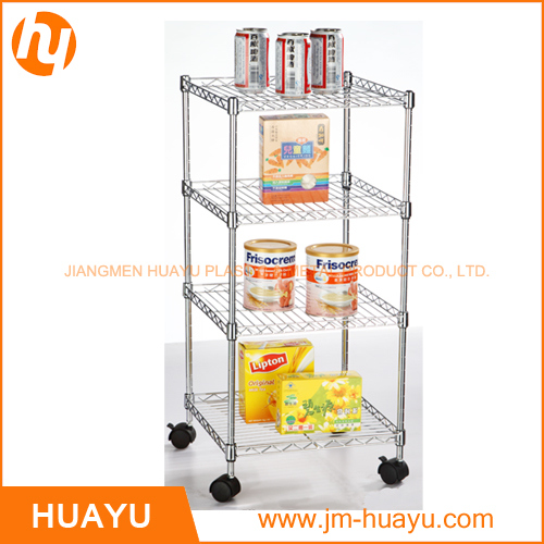 4 Tier Rolling Display Rack Wire Trolley with Chromed or Colored Image1
