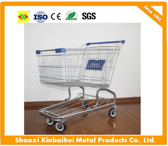 4 Wheels Steel Chrome Galvanized Supermarket Shopping Trolley Image1