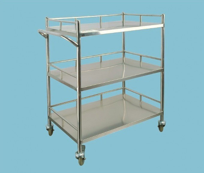 Hospital 3-Tier Movable Stainless Steel Instrument Trolley Image1