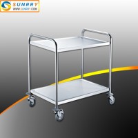 2 Layers Round Tube Food Serving Trolley on Wheels