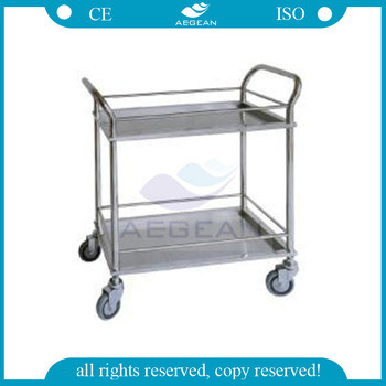 AG-Ss022 Hospital Used Sample Three Stainless Steel Trays Crash Cart Medical Trolley Image1