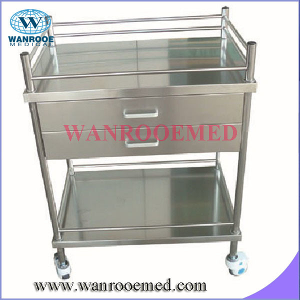 Bss200d2 Stainless Steel Hospital Instrument Trolley (with double drawer) Image1