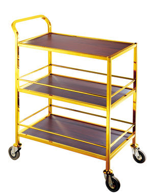 Three Tier Gold Handrail Liquor Trolley with Wheels Image1