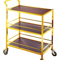 Three Tier Gold Handrail Liquor Trolley with Wheels