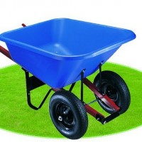 Blue Poly Tray and Wood Handles Wheelbarrow