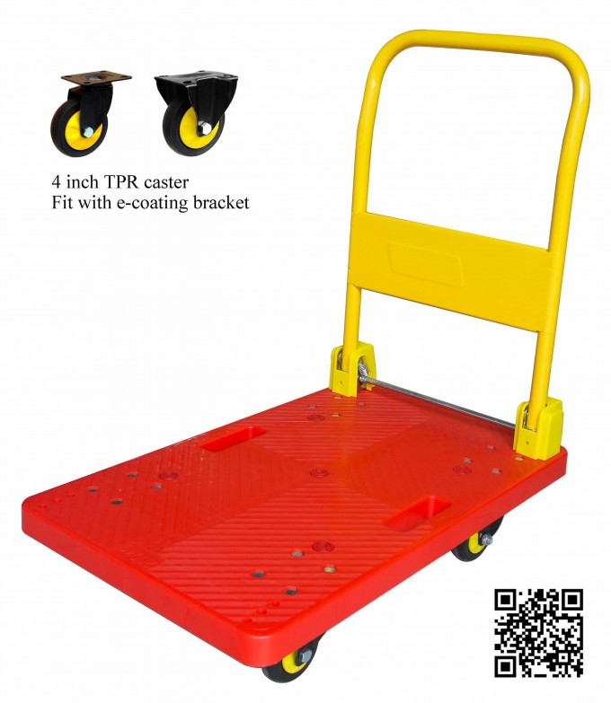 200kg Red Platform Hand Truck Noiseless Folding Trolley Image1