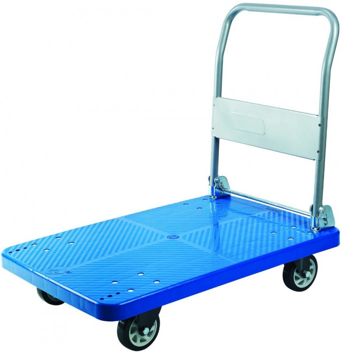 300kgs Blue Platform Trolley Pallet Hand Truck with PVC Wheels Image1