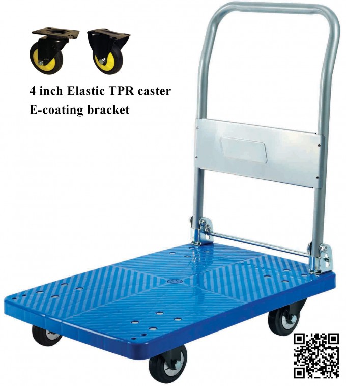 150kg Blue Platform Hand Truck with TPR Caster Foldable Noiseless Trolley Image1