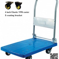 150kg Blue Platform Hand Truck with TPR Caster Foldable Noiseless Trolley