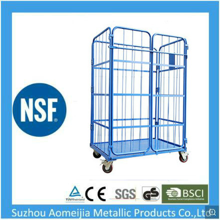 Folding Metal Mesh Roll Container Logistic Roll Cage Trolley Image1