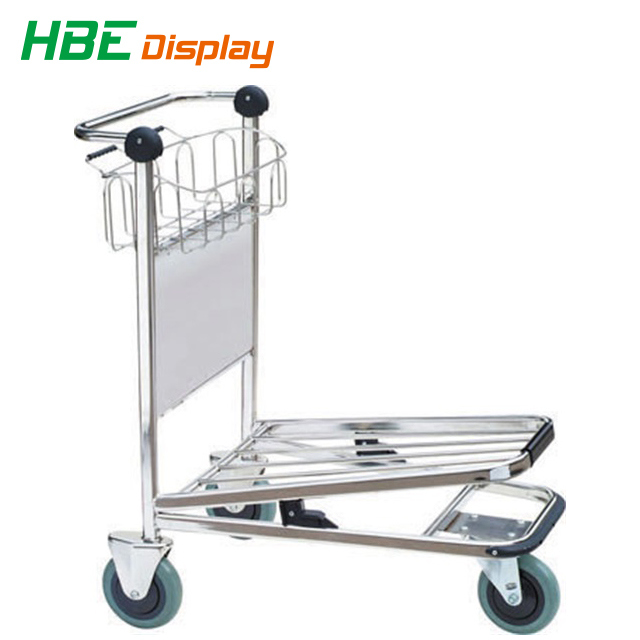 Aluminum Hand Brake Airport Luggage Cart with Basket Image1
