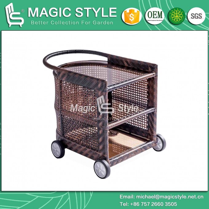 Outdoor Wicker Trolley with Wheels Wicker Trolley Restaurant Trolley Buffet Trolley (Magic Style) Image1