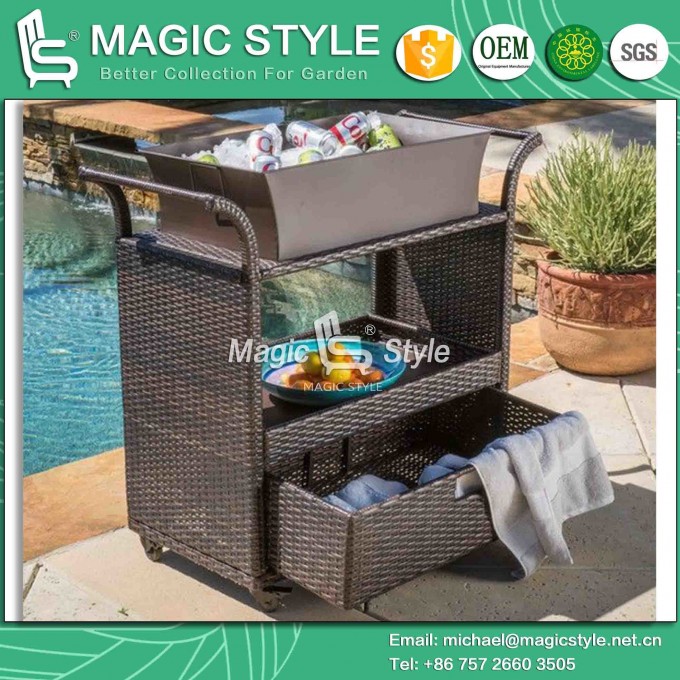 Patio Wicker Trolley Wicker Buffet Trolley with Drawer Outdoor Trolley (Magic Style) Image1