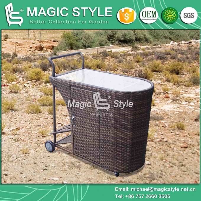 Restaurant Trolley Patio Rattan Trolley with Wheel Outdoor Wicker Trolley (Magic Style) Image1