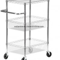 Rolling 3 Tiers NSF Heacy Duty Industrial Steel Wire Storage Trolley with Basket