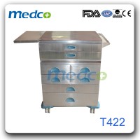 Hospital Mobil Stainless Steel Patient Treatment Nursing Cart with Obstacle Wheels