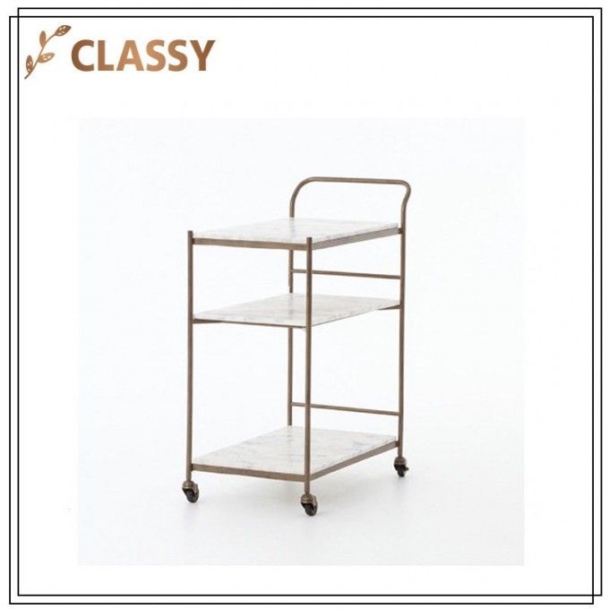 Marble Shelving Golden Stainless Steel Frame Kitchen Cart for Sale Image1