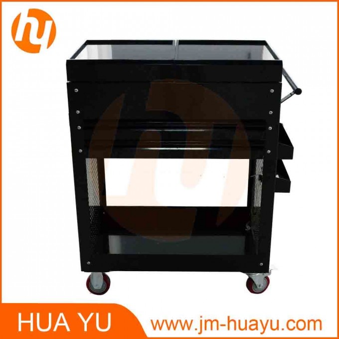 Two Drawers Black Steel Sliding Top Panels Tool Cabinet Service Cart in Garage and Factory Image1