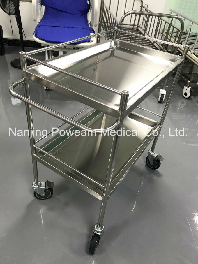 Hospital Stainless Steel 304 Two (2) Shelves Dressing Trolley Image1