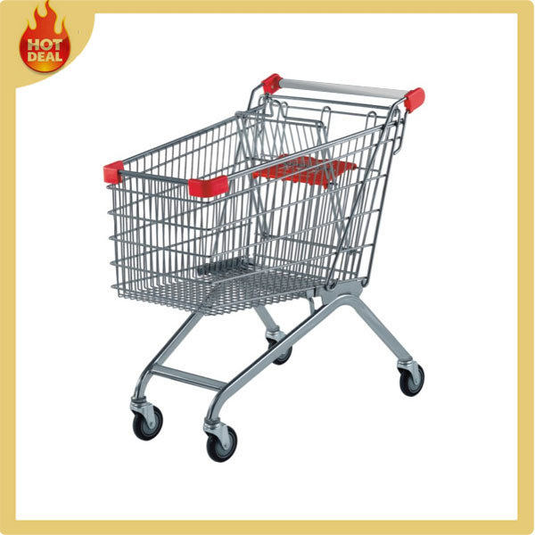 Galvanized Steel Supermarket Shopping Cart with 4 Wheels Image1