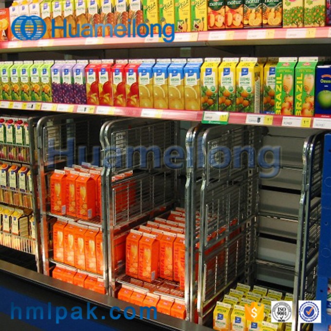 Supermarket Transport Mobile Wheeled Steel Metal Powder Coating Cage Trolley Image1