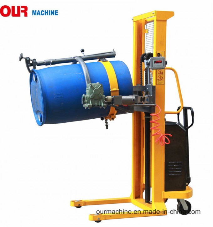 520kg Electric Lifting Electric Rotating Semi-Electric Oil Drum Trolley with Electric Weight Scale Image1