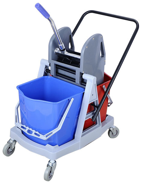 34L Hotel Plastic Double Buckets Cleaning Cart with Reversible Handle Image1