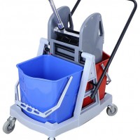 34L Hotel Plastic Double Buckets Cleaning Cart with Reversible Handle