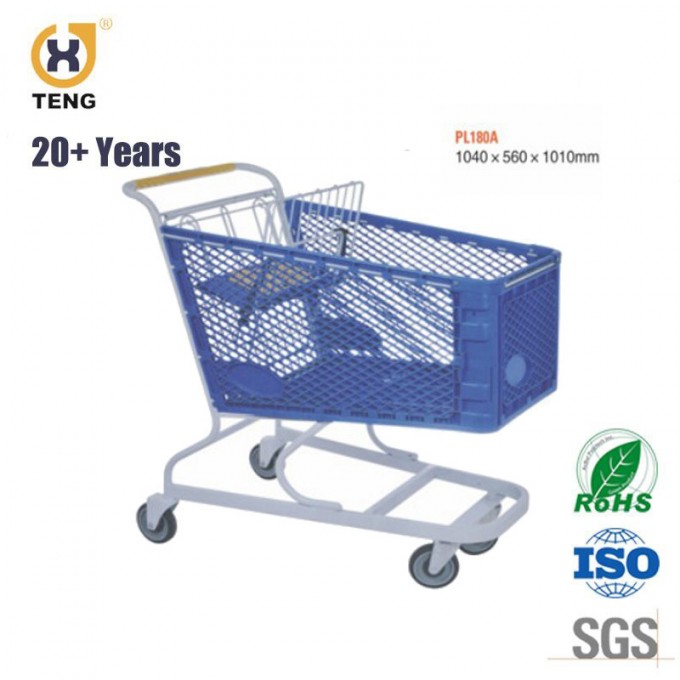 180L Plastic Metal Supermarket Shopping Trolley Cart Image1