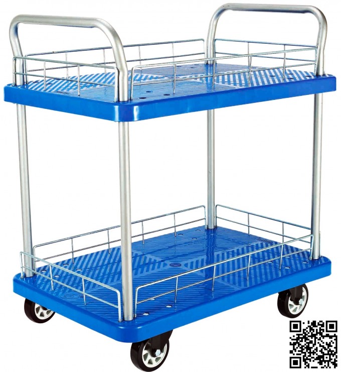 300kg Double Layers Plastic Hand Truck with Rail Image1