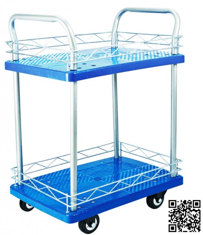 150kgs Double Decker Plastic Hand Truck with Guardrail for Factory Image1