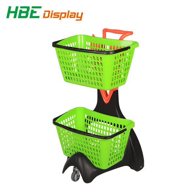 Supermarket All Plastic Two Tier Basket Shopping Cart Image1