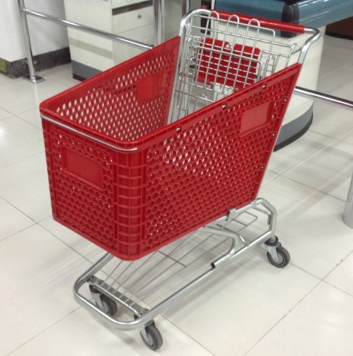 Supermarket Rolling Shopping Plastic Basket Wheels Trolley Image1