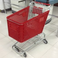 Supermarket Rolling Shopping Plastic Basket Wheels Trolley