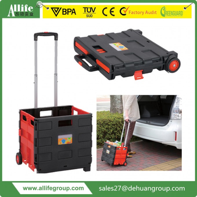 Mobile Plastic Folding Supermarket Shopping Trolley/Cart with Cover Image1
