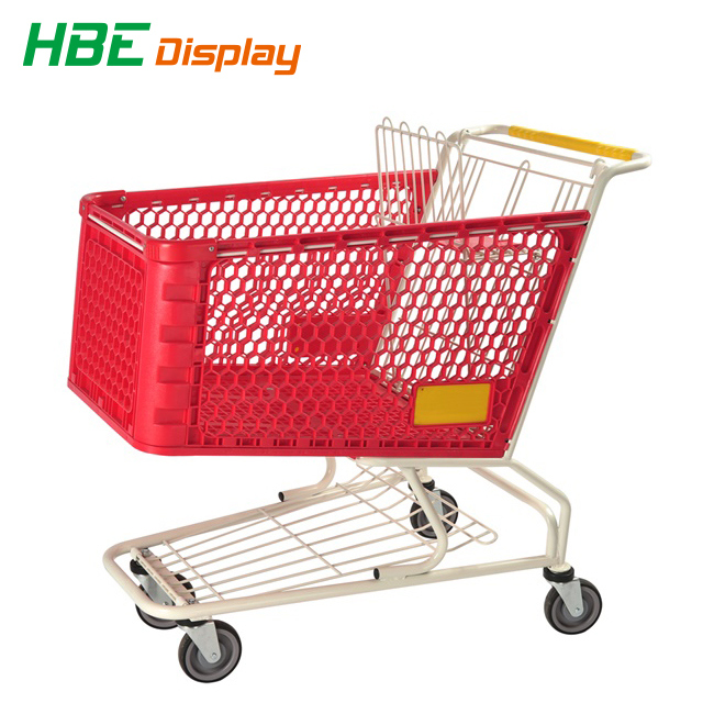 180L 2 Tiers Plastic Metal Shopping Trolley Cart Image1